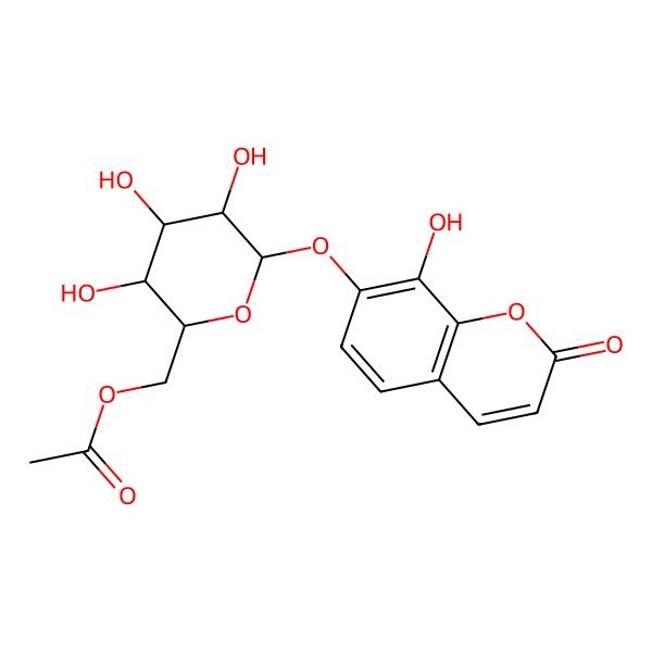 2D Structure of [(2R,3S,4S,5R,6S)-3,4,5-trihydroxy-6-(8-hydroxy-2-oxochromen-7-yl)oxyoxan-2-yl]methyl acetate