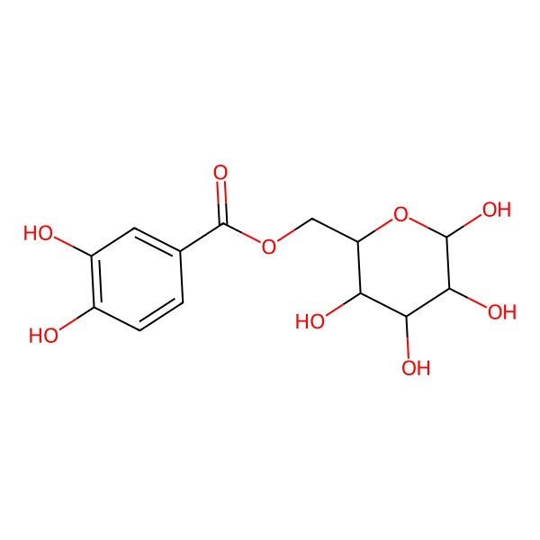 2D Structure of [(2R,3S,4S,5R,6S)-3,4,5,6-tetrahydroxyoxan-2-yl]methyl 3,4-dihydroxybenzoate