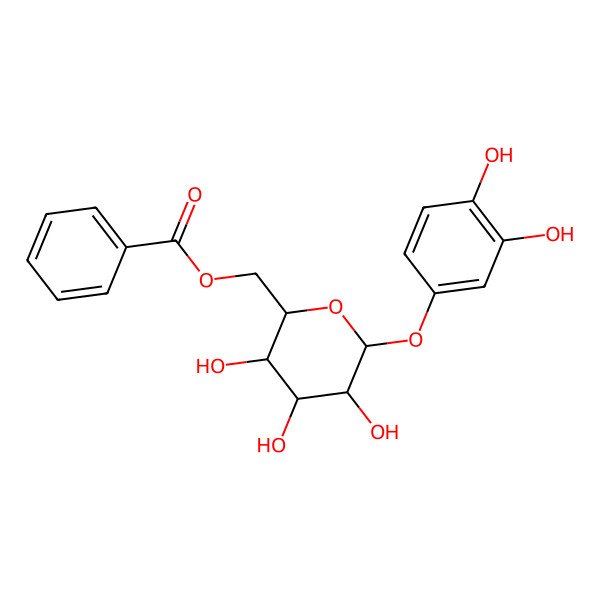 2D Structure of [(2R,3S,4S,5R,6S)-6-(3,4-dihydroxyphenoxy)-3,4,5-trihydroxyoxan-2-yl]methyl benzoate