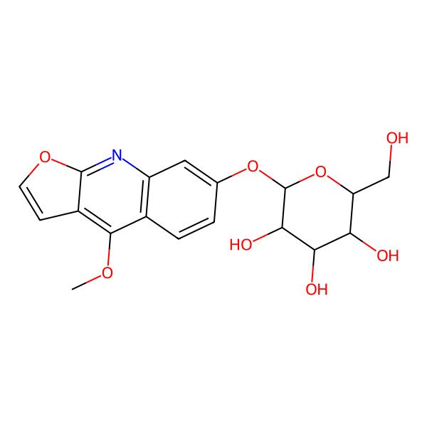 2D Structure of (2R,3S,4S,5S,6S)-2-(hydroxymethyl)-6-(4-methoxyfuro[2,3-b]quinolin-7-yl)oxyoxane-3,4,5-triol