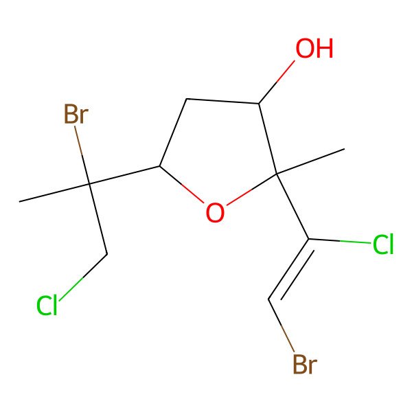 2D Structure of (2R,3S,5R)-2-[(Z)-2-bromo-1-chloroethenyl]-5-[(2R)-2-bromo-1-chloropropan-2-yl]-2-methyloxolan-3-ol