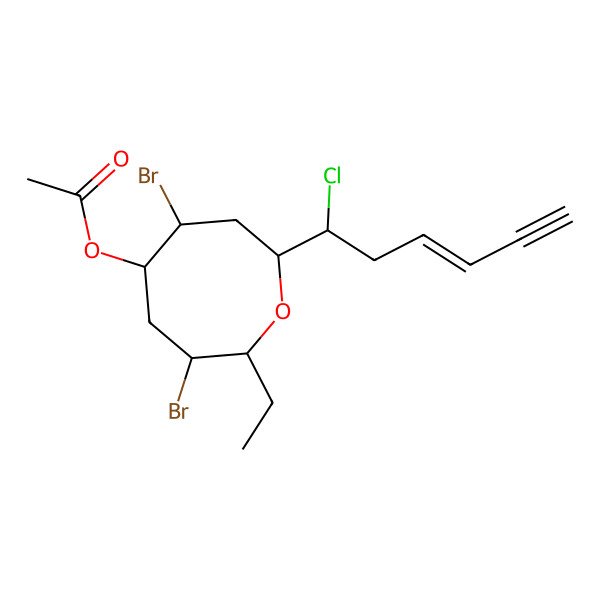 2D Structure of [(2R,3S,5R,6S,8R)-3,6-dibromo-8-[(Z)-1-chlorohex-3-en-5-ynyl]-2-ethyloxocan-5-yl] acetate