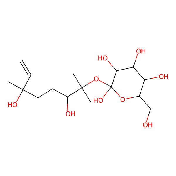 2D Structure of (2R,3S,5S)-2-[(3S)-3,6-dihydroxy-2,6-dimethyloct-7-en-2-yl]oxy-6-(hydroxymethyl)oxane-2,3,4,5-tetrol