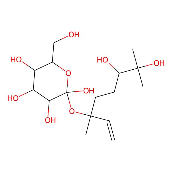 2D Structure of (2R,3S,5S)-2-[(6S)-6,7-dihydroxy-3,7-dimethyloct-1-en-3-yl]oxy-6-(hydroxymethyl)oxane-2,3,4,5-tetrol