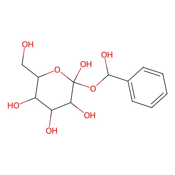 2D Structure of (2R,3S,5S)-6-(hydroxymethyl)-2-[(R)-hydroxy(phenyl)methoxy]oxane-2,3,4,5-tetrol