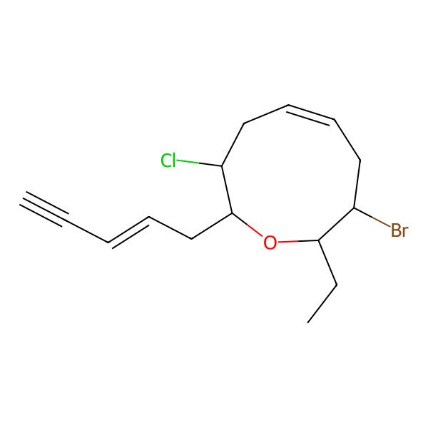 2D Structure of (2R,3S,5Z,8S,9S)-3-bromo-8-chloro-2-ethyl-9-[(Z)-pent-2-en-4-ynyl]-2,3,4,7,8,9-hexahydrooxonine