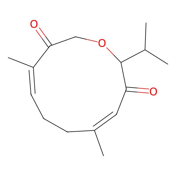 2D Structure of (2R,4E,8E)-5,9-dimethyl-2-propan-2-yl-1-oxacycloundeca-4,8-diene-3,10-dione