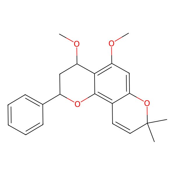 2D Structure of (2R,4R)-4,5-dimethoxy-8,8-dimethyl-2-phenyl-3,4-dihydro-2H-pyrano[2,3-h]chromene