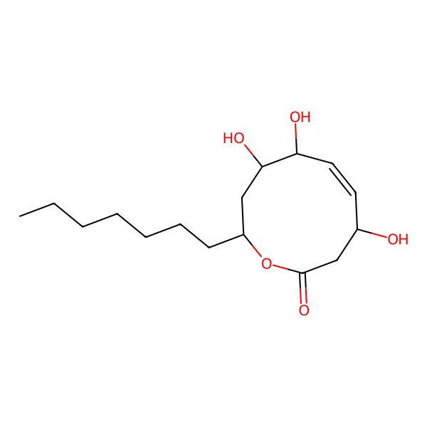2D Structure of (2R,4S,5R,6E,8S)-2-heptyl-4,5,8-trihydroxy-2,3,4,5,8,9-hexahydrooxecin-10-one