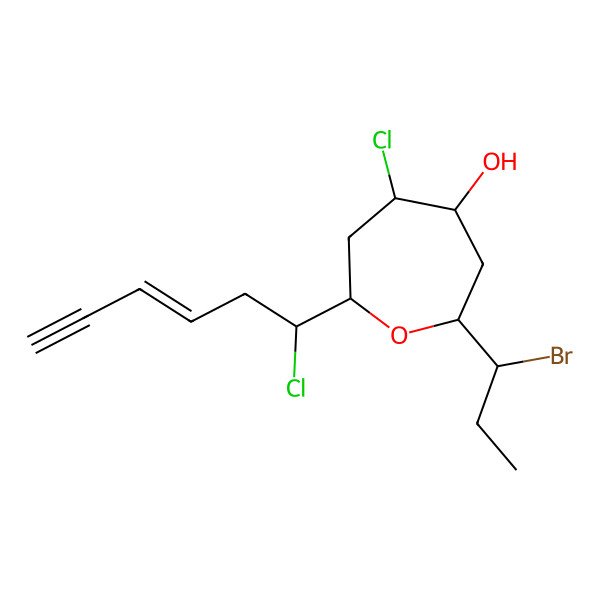 2D Structure of (2R,4S,5S,7R)-2-[(1R)-1-bromopropyl]-5-chloro-7-[(Z,1R)-1-chlorohex-3-en-5-ynyl]oxepan-4-ol