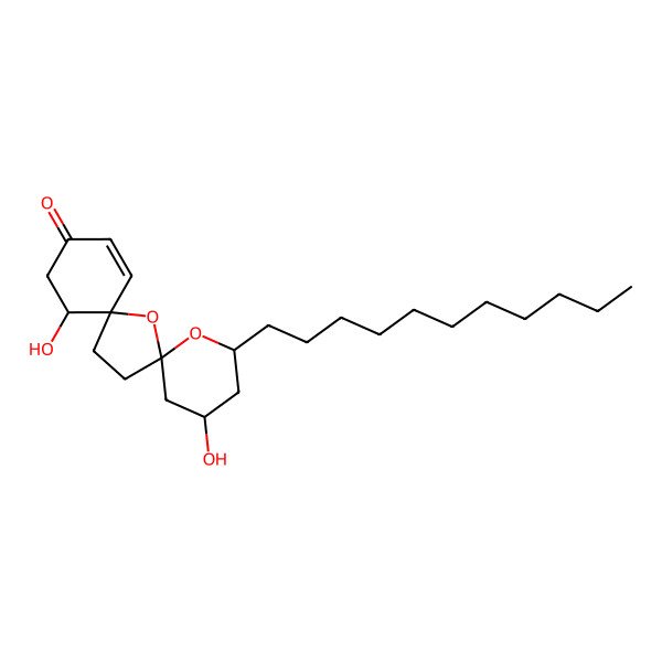2D Structure of (2R,4S,6R,8R,9S)-2,9-dihydroxy-4-undecyl-5,7-dioxadispiro[5.1.58.26]pentadec-12-en-11-one