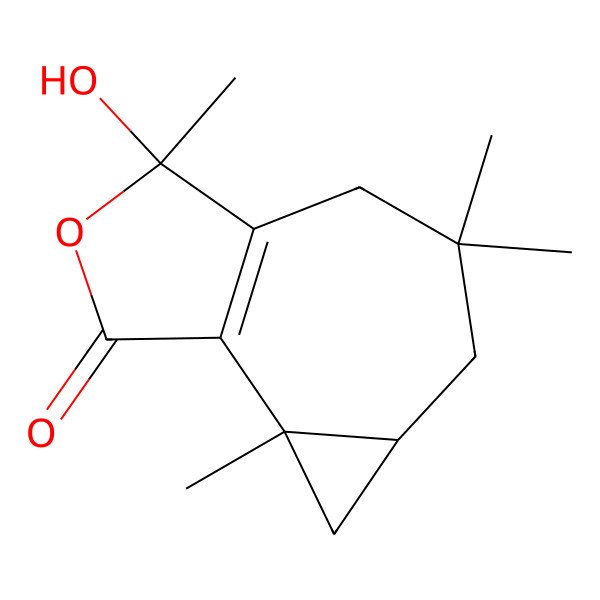 2D Structure of (2R,4S,9R)-9-hydroxy-2,6,6,9-tetramethyl-10-oxatricyclo[6.3.0.02,4]undec-1(8)-en-11-one