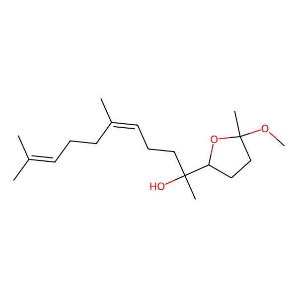 2D Structure of (2R,5E)-2-[(2S,5R)-5-methoxy-5-methyloxolan-2-yl]-6,10-dimethylundeca-5,9-dien-2-ol