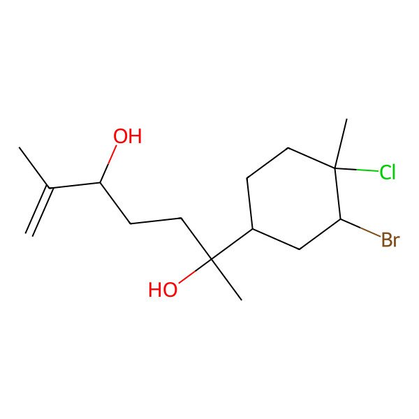2D Structure of (2R,5R)-2-[(1S,3S,4S)-3-bromo-4-chloro-4-methylcyclohexyl]-6-methylhept-6-ene-2,5-diol