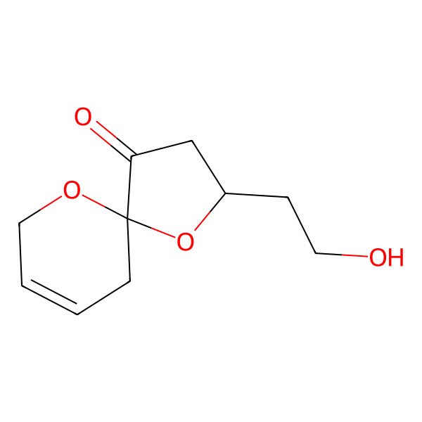 2D Structure of (2R,5R)-2-(2-hydroxyethyl)-1,10-dioxaspiro[4.5]dec-7-en-4-one