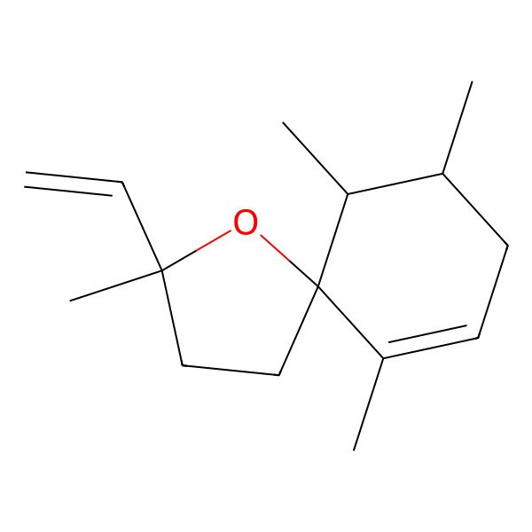 2D Structure of (2R,5R,9S,10R)-2-ethenyl-2,6,9,10-tetramethyl-1-oxaspiro[4.5]dec-6-ene
