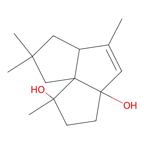 2D Structure of (2R,5S,8S)-2,7,10,10-tetramethyltricyclo[6.3.0.01,5]undec-6-ene-2,5-diol