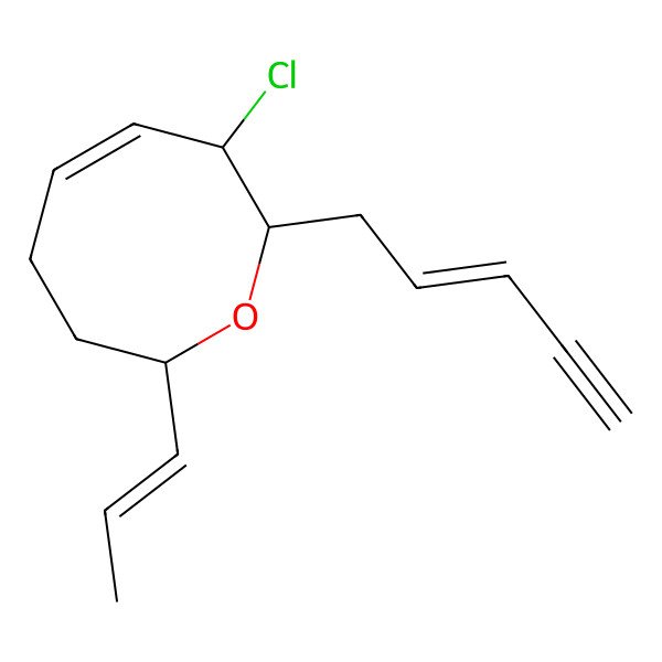 2D Structure of (2R,5Z,7R,8R)-7-chloro-8-[(E)-pent-2-en-4-ynyl]-2-[(E)-prop-1-enyl]-3,4,7,8-tetrahydro-2H-oxocine