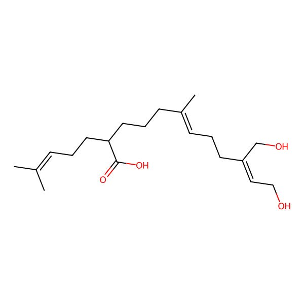 2D Structure of (2R,6E,10Z)-12-hydroxy-10-(hydroxymethyl)-6-methyl-2-(4-methylpent-3-enyl)dodeca-6,10-dienoic acid
