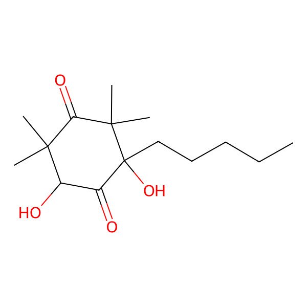 2D Structure of trans-(2R,6S)-2,6-dihydroxy-3,3,5,5-tetramethyl-2-pentylcyclohexane-1,4-dione