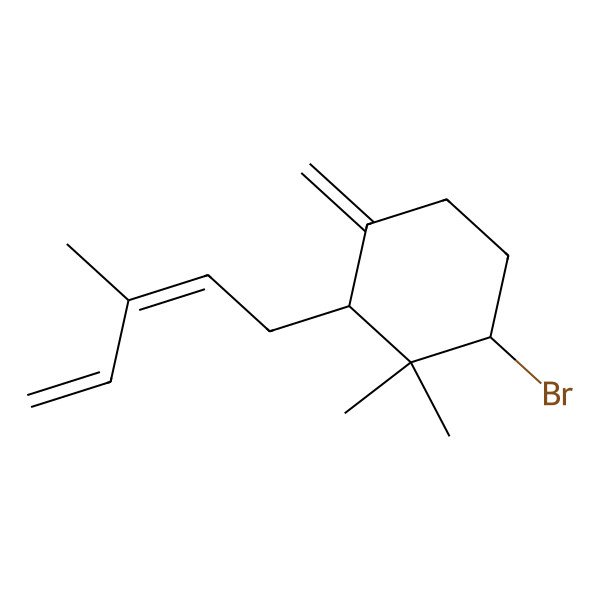 2D Structure of cis-(2R,6S)-6-bromo-1,1-dimethyl-3-methylidene-2-[(2Z)-3-methylpenta-2,4-dienyl]cyclohexane