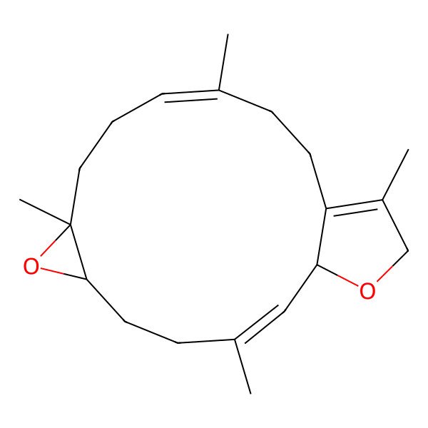 2D Structure of (1R,2E,6S,8S,11E)-3,8,12,16-tetramethyl-7,18-dioxatricyclo[13.3.0.06,8]octadeca-2,11,15-triene