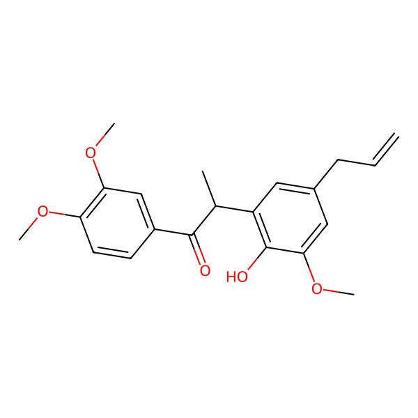 2D Structure of (2S)-1-(3,4-dimethoxyphenyl)-2-(2-hydroxy-3-methoxy-5-prop-2-enylphenyl)propan-1-one
