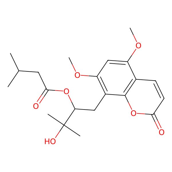 2D Structure of [(2S)-1-(5,7-dimethoxy-2-oxochromen-8-yl)-3-hydroxy-3-methylbutan-2-yl] 3-methylbutanoate