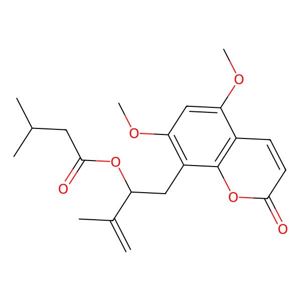 2D Structure of [(2S)-1-(5,7-dimethoxy-2-oxochromen-8-yl)-3-methylbut-3-en-2-yl] 3-methylbutanoate