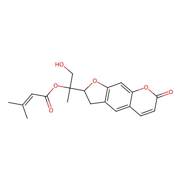 2D Structure of [(2S)-1-hydroxy-2-[(2S)-7-oxo-2,3-dihydrofuro[3,2-g]chromen-2-yl]propan-2-yl] 3-methylbut-2-enoate