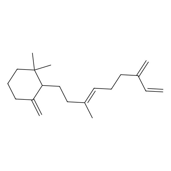 2D Structure of (2S)-1,1-dimethyl-3-methylidene-2-[(3E)-3-methyl-7-methylidenenona-3,8-dienyl]cyclohexane