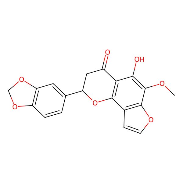 2D Structure of (2S)-2-(1,3-benzodioxol-5-yl)-5-hydroxy-6-methoxy-2,3-dihydrofuro[2,3-h]chromen-4-one