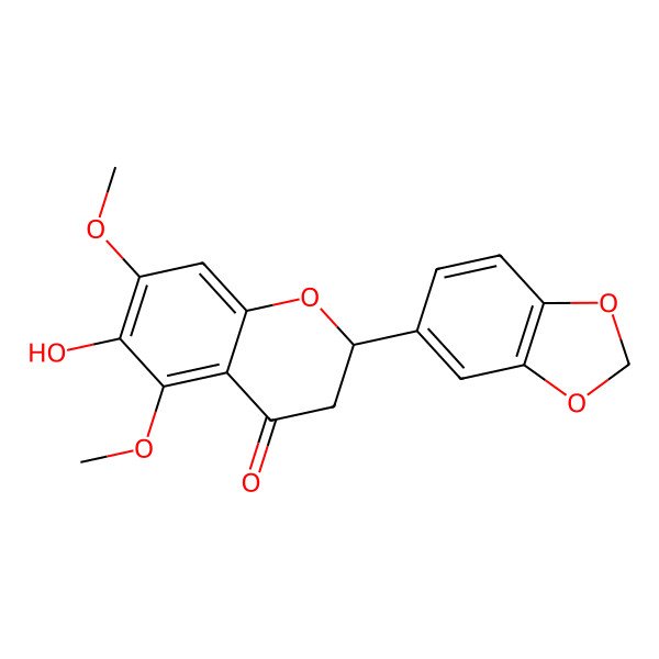 2D Structure of (2S)-2-(1,3-benzodioxol-5-yl)-6-hydroxy-5,7-dimethoxy-2,3-dihydrochromen-4-one