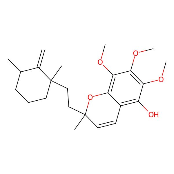2D Structure of (2S)-2-[2-[(1R,3R)-1,3-dimethyl-2-methylidenecyclohexyl]ethyl]-6,7,8-trimethoxy-2-methylchromen-5-ol
