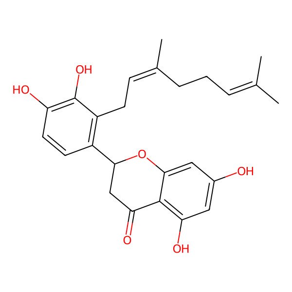 2D Structure of (2S)-2-[2-(3,7-dimethylocta-2,6-dienyl)-3,4-dihydroxyphenyl]-5,7-dihydroxy-2,3-dihydrochromen-4-one