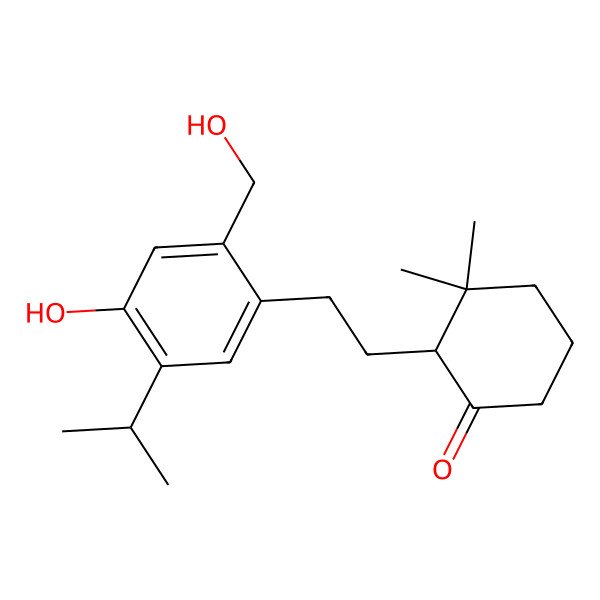 2D Structure of (2S)-2-[2-[4-hydroxy-2-(hydroxymethyl)-5-propan-2-ylphenyl]ethyl]-3,3-dimethylcyclohexan-1-one