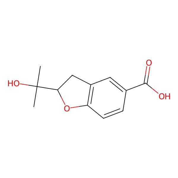 2D Structure of (2S)-2-(2-hydroxypropan-2-yl)-2,3-dihydro-1-benzofuran-5-carboxylic acid 2D Structure of (2S)-2-(2-hydroxypropan-2-yl)-2,3-dihydro-1-benzofuran-5-carboxylic acid