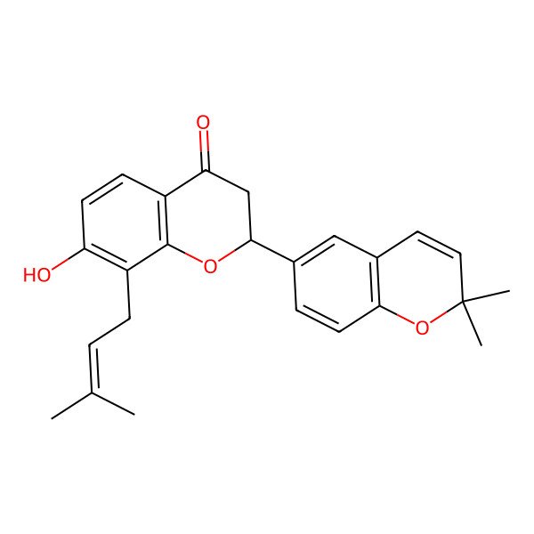 2D Structure of (2S)-2-(2,2-dimethylchromen-6-yl)-7-hydroxy-8-(3-methylbut-2-enyl)-2,3-dihydrochromen-4-one