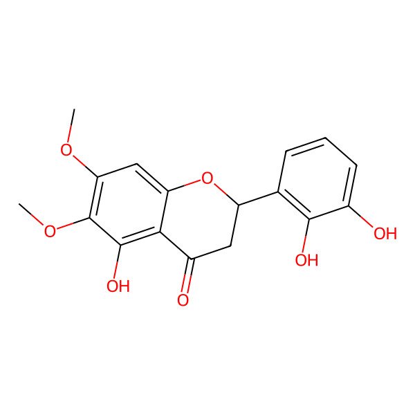2D Structure of (2S)-2-(2,3-dihydroxyphenyl)-5-hydroxy-6,7-dimethoxy-2,3-dihydrochromen-4-one