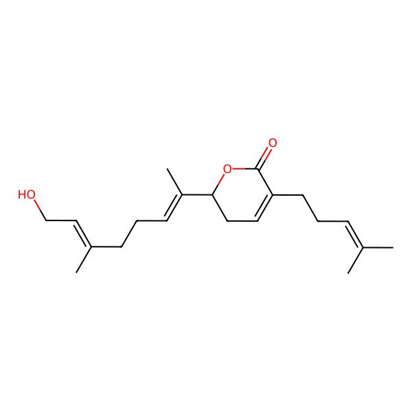 2D Structure of (2S)-2-[(2E,6Z)-8-hydroxy-6-methylocta-2,6-dien-2-yl]-5-(4-methylpent-3-enyl)-2,3-dihydropyran-6-one