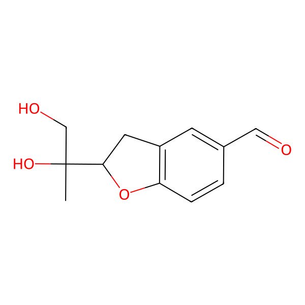 2D Structure of (2S)-2-[(2R)-1,2-dihydroxypropan-2-yl]-2,3-dihydro-1-benzofuran-5-carbaldehyde