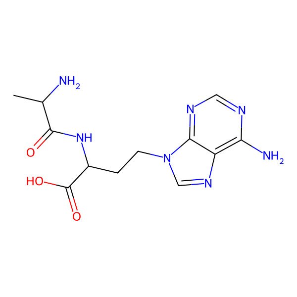 2D Structure of (2S)-2-[[(2R)-2-aminopropanoyl]amino]-4-(6-aminopurin-9-yl)butanoic Acid