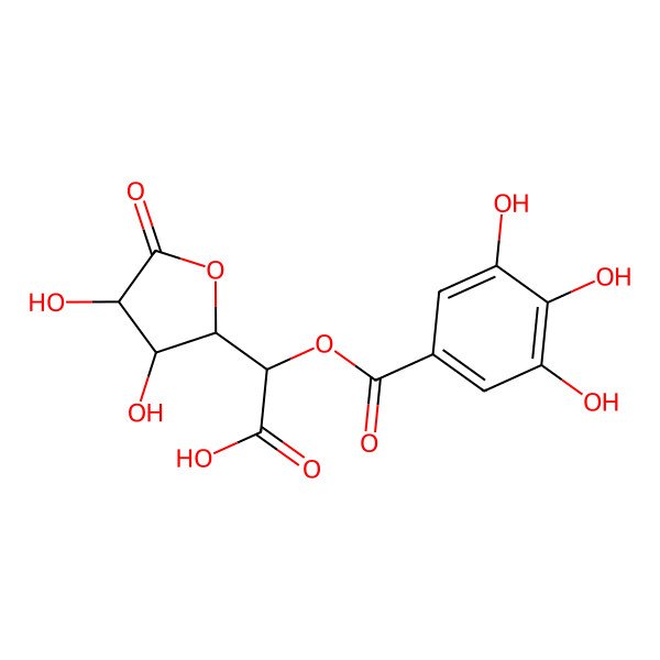 2D Structure of (2S)-2-[(2R,3R,4R)-3,4-dihydroxy-5-oxooxolan-2-yl]-2-(3,4,5-trihydroxybenzoyl)oxyacetic acid