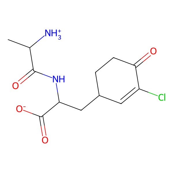 2D Structure of (2S)-2-[[(2S)-2-azaniumylpropanoyl]amino]-3-[(1S)-3-chloro-4-oxocyclohex-2-en-1-yl]propanoate