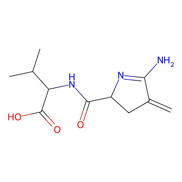 2D Structure of (2S)-2-[[(2S)-5-amino-4-methylidene-2,3-dihydropyrrole-2-carbonyl]amino]-3-methylbutanoic acid