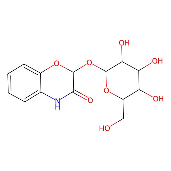 2D Structure of (2S)-2-[(2S,3R,4S,5S,6R)-3,4,5-trihydroxy-6-(hydroxymethyl)oxan-2-yl]oxy-4H-1,4-benzoxazin-3-one