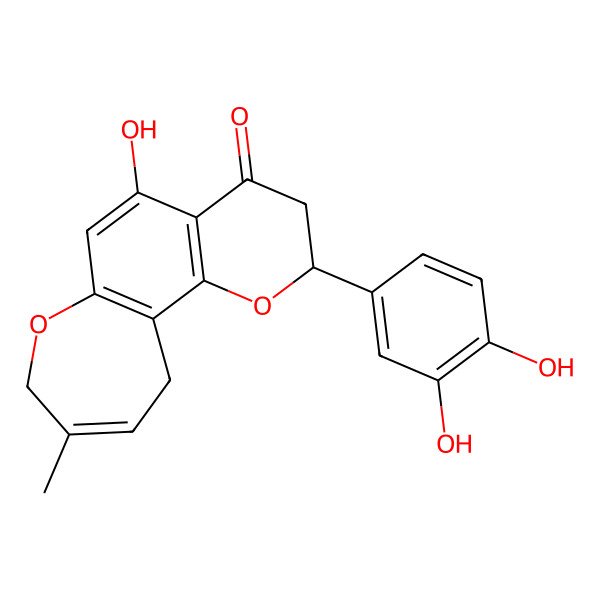 2D Structure of (2S)-2-(3,4-dihydroxyphenyl)-5-hydroxy-9-methyl-2,3,8,11-tetrahydropyrano[2,3-g][1]benzoxepin-4-one