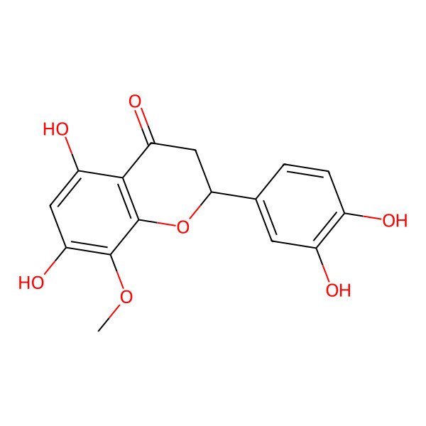 2D Structure of (2S)-2-(3,4-dihydroxyphenyl)-5,7-dihydroxy-8-methoxy-2,3-dihydrochromen-4-one