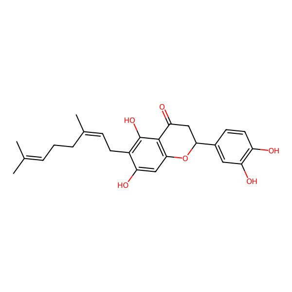 2D Structure of (2S)-2-(3,4-dihydroxyphenyl)-6-(3,7-dimethylocta-2,6-dienyl)-5,7-dihydroxy-2,3-dihydrochromen-4-one