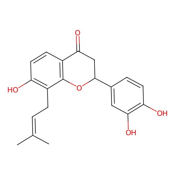 2D Structure of (2S)-2-(3,4-dihydroxyphenyl)-7-hydroxy-8-(3-methylbut-2-enyl)-2,3-dihydrochromen-4-one